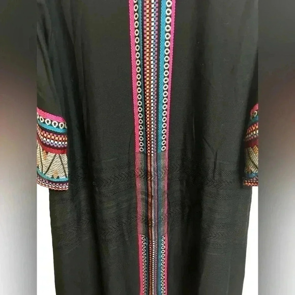 World Market Bohemian Embroidered Long Open Front Kimono Duster Aztec One Size - Picture 7 of 10